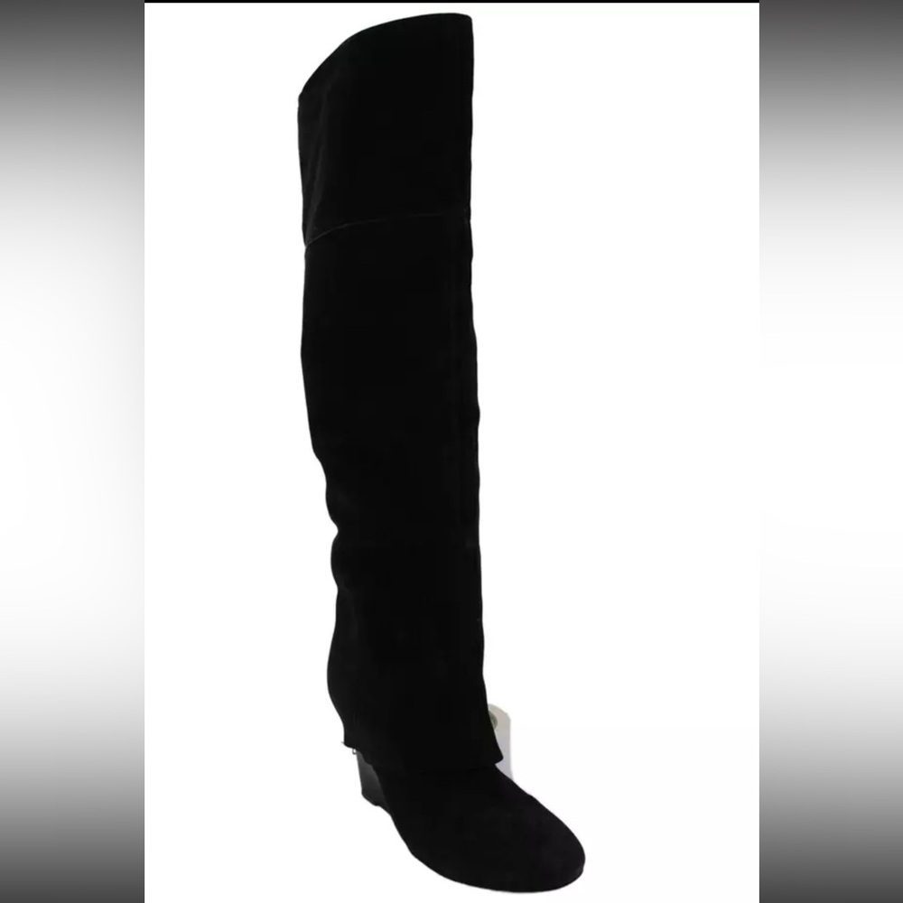 Ash Womens Leather Knee High Back Zip Wedge Boots Black Size 10